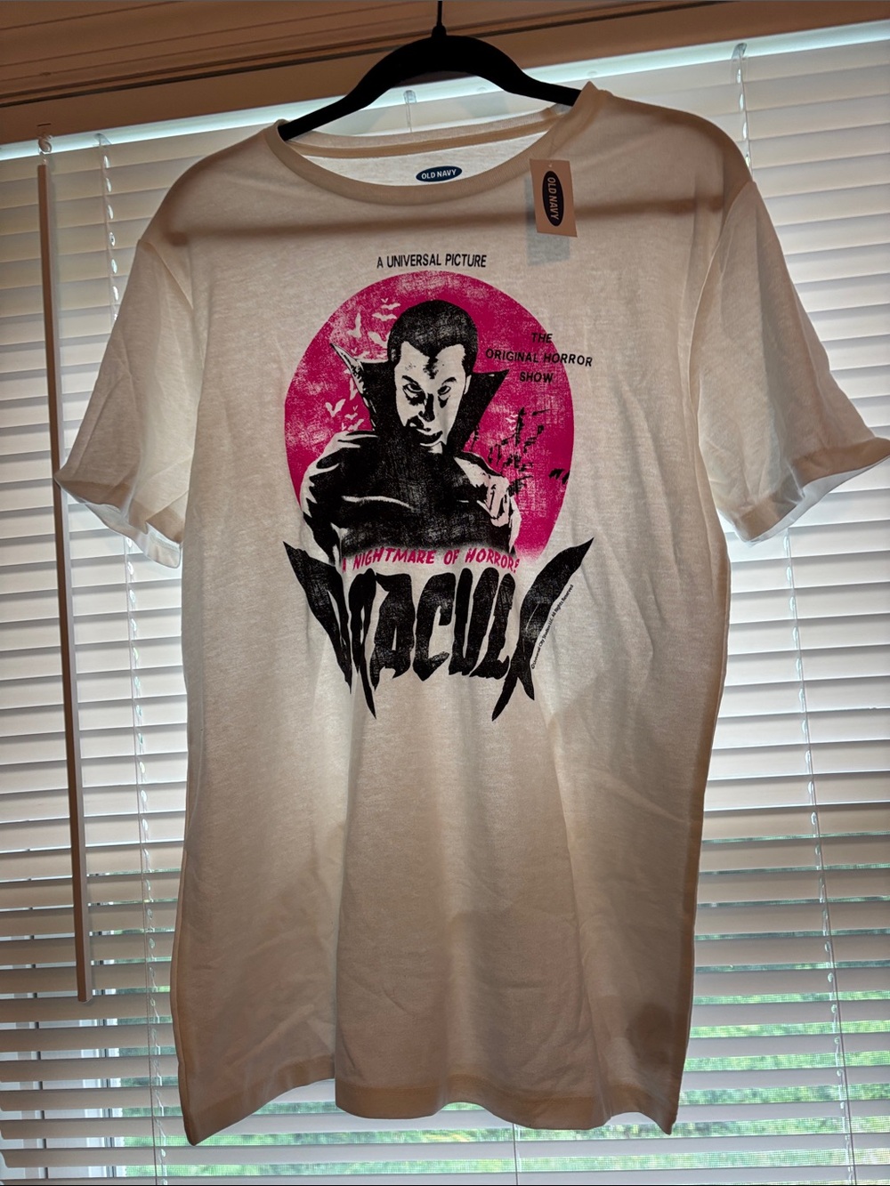 Old Navy White Graphic 'Dracula' Tee with Pink & Black Print